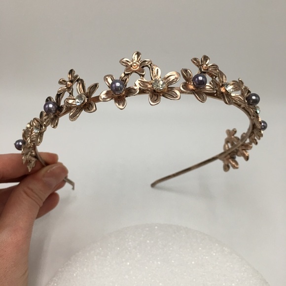 Eve St. Claire Accessories - Rose gold headband pearl crystal tiara wedding